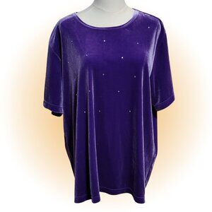 PURPLE VELOUR MCBLING STRETCH SOFT TOP BLOUSE EUC XL